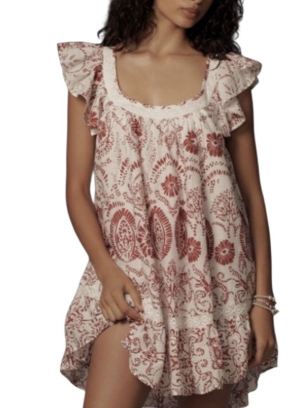 Anthropologie Maeve S NWT Fairycore White Red Flutter Sleeve Mini Dress